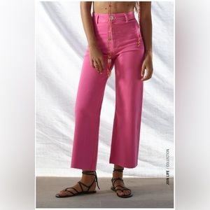 Zara Marine Wide Leg Cropped Pants Hot Pink